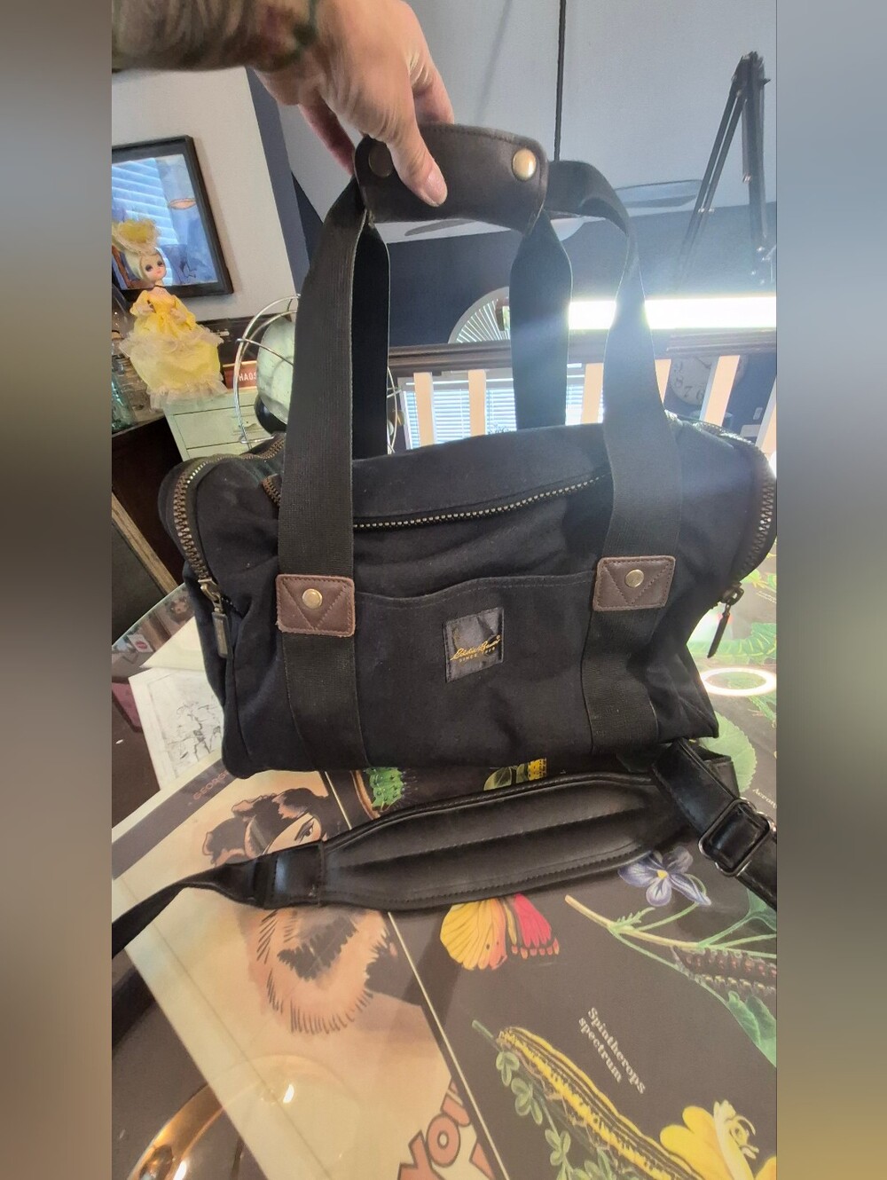 Eddie Bauer Black Canvas TRAVEL Bag with Brown Accents